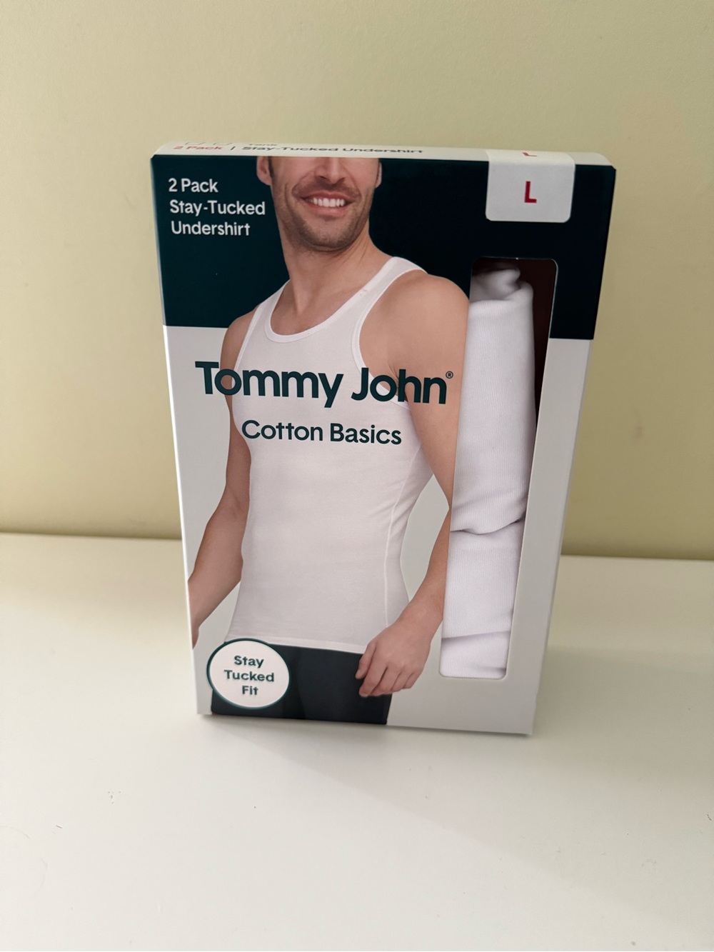 Brand New Tommy John Cotton Basics 2 Pack Stay Tucked Undershirt, L
